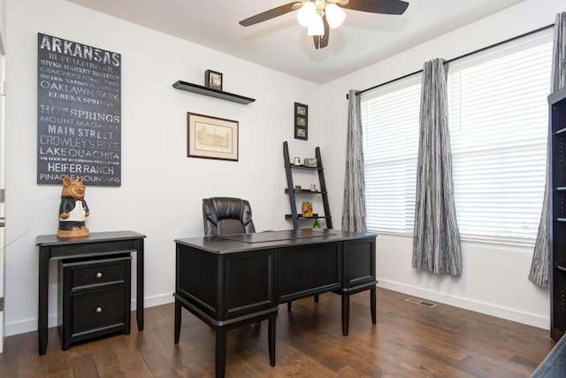 1604 N Bristol Ave, Springfield, MO 65802 - home office featuring a ceiling fan and dark wood-type flooring