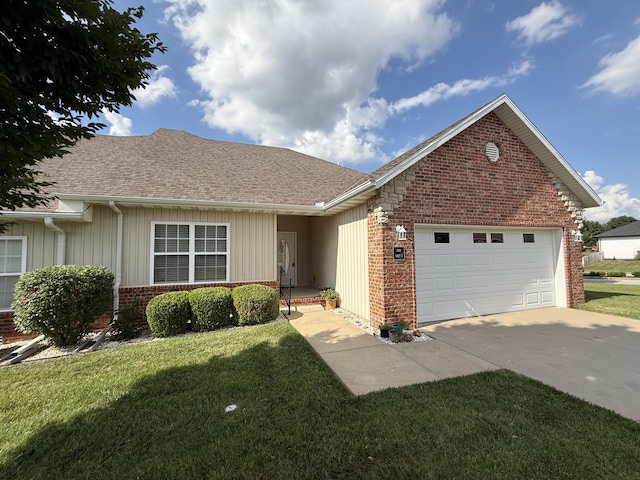 1352 N Sandy Creek Cir Unit 3, Nixa, MO 65714 - single story home featuring brick siding, driveway, a front lawn, and a garage