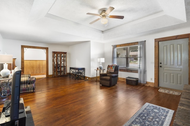 400 E Walker St, Ash Grove, MO 65604 - foyer featuring a raised ceiling, ceiling fan, and wood finished floors
