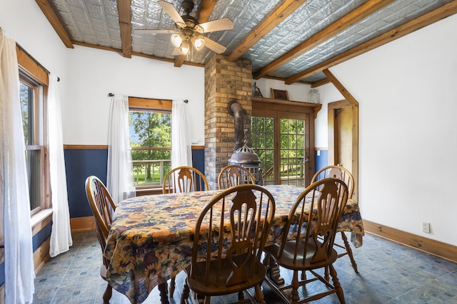 400 E Walker St, Ash Grove, MO 65604 - dining space with healthy amount of natural light, a ceiling fan, and beam ceiling