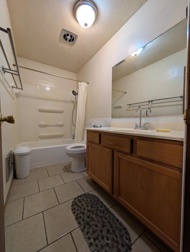 1202 S 11th St, Ozark, MO 65721 - bathroom with a textured ceiling, shower / bath combo, vanity, and tile patterned flooring