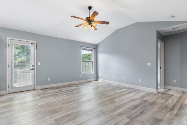 223 Roundhill Rd, Branson, MO 65616 - spare room featuring a ceiling fan, lofted ceiling, and light wood finished floors