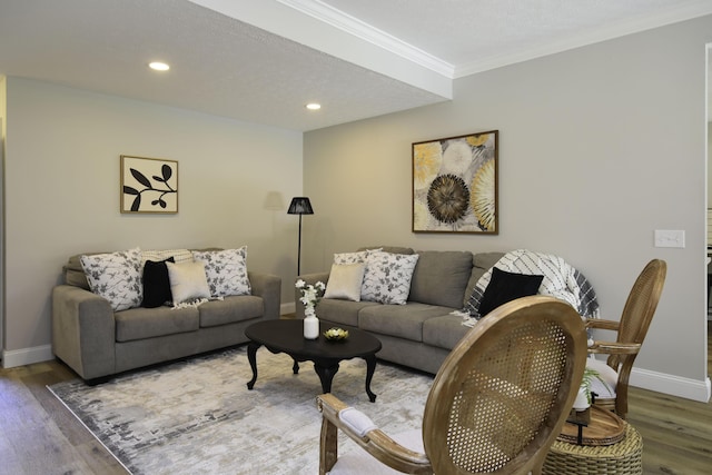 3457 S Barnes Ave, Springfield, MO 65804 - living room with wood finished floors, ornamental molding, and recessed lighting