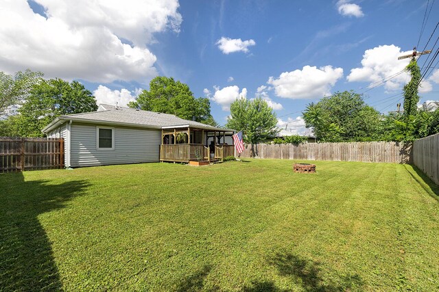 1704 E Latoka St, Springfield, MO 65804 - fenced backyard with a sunroom and an outdoor fire pit