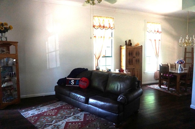 1350 Pointe Royale Dr, Branson, MO 65616 - living area with a chandelier, hardwood / wood-style floors, and ornamental molding
