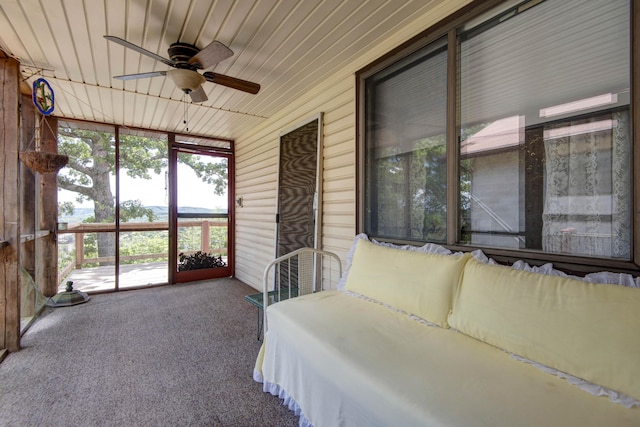 730 Peebles Point Rd, Cape Fair, MO 65624 - bedroom with carpet flooring, access to exterior, wood walls, and wood ceiling