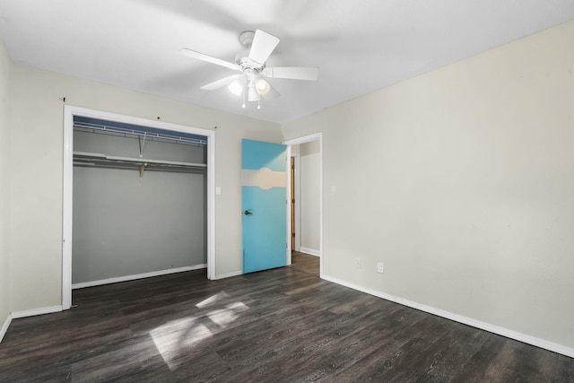 167 Eagle Valley Ct, Hollister, MO 65672 - unfurnished bedroom featuring wood finished floors, a closet, and ceiling fan