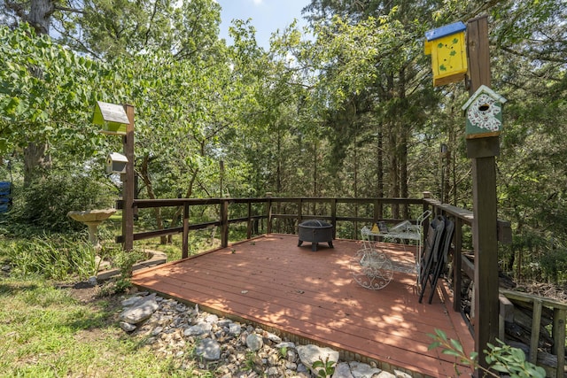 29 Trail Ridge Dr, Kimberling City, MO 65686 - wooden deck with a fire pit