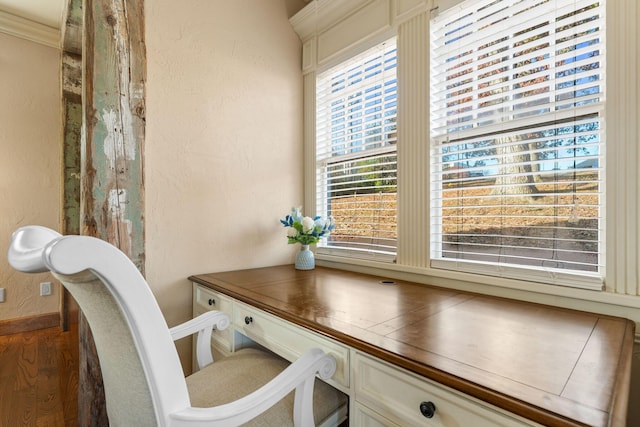120 N 4th St, Branson, MO 65616 - office space with a textured wall, wood finished floors, and ornamental molding