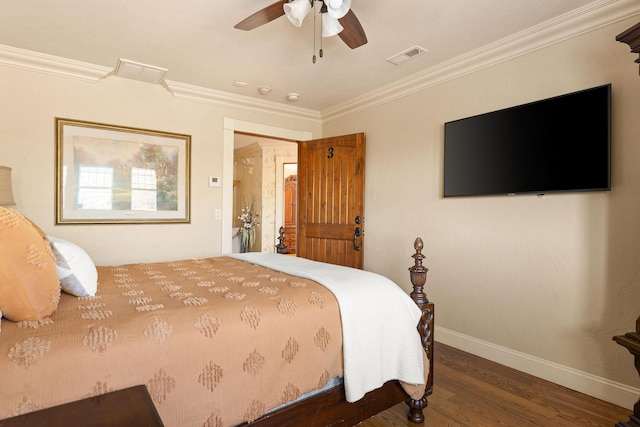 120 N 4th St, Branson, MO 65616 - bedroom with crown molding, wood finished floors, and a ceiling fan