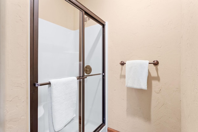 120 N 4th St, Branson, MO 65616 - bathroom featuring a shower with door and a textured wall