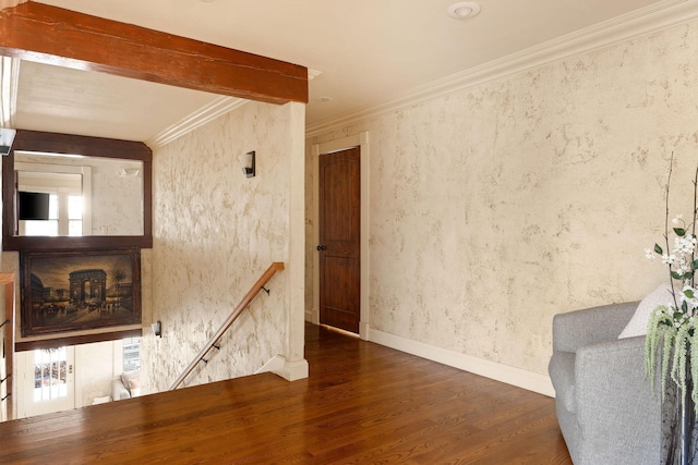 120 N 4th St, Branson, MO 65616 - unfurnished living room featuring wood finished floors and ornamental molding