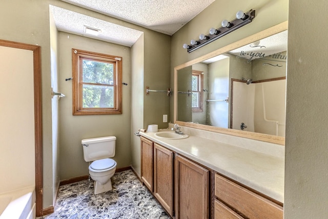30274 State Highway Bb, Lebanon, MO 65536 - bathroom featuring vanity, a shower, a textured ceiling, and a tub to relax in