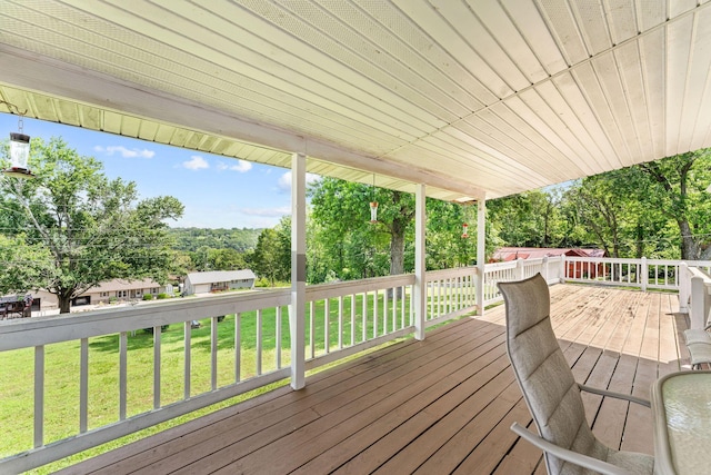 25720 Hillcrest Dr, Shell Knob, MO 65747 - wooden terrace with a lawn and view of wooded area