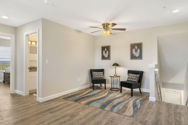 3011 N Vineyards Terrace Parkway Unit 1, 2, 3, 4, Branson, MO 65616 - sitting room featuring a ceiling fan, wood finished floors, an upstairs landing, and recessed lighting