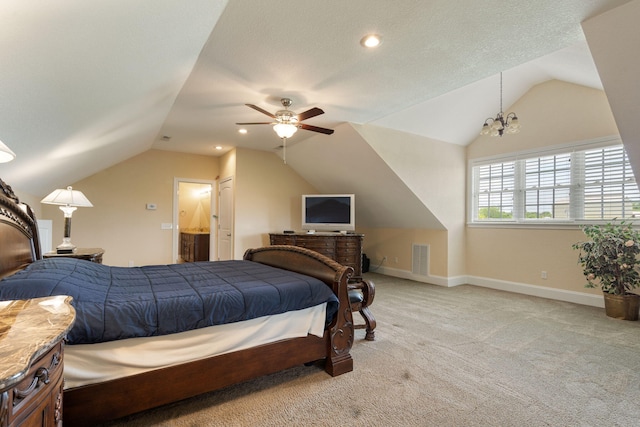 358 Spring View Pl, Reeds Spring, MO 65737 - carpeted bedroom with lofted ceiling, ensuite bathroom, and a ceiling fan