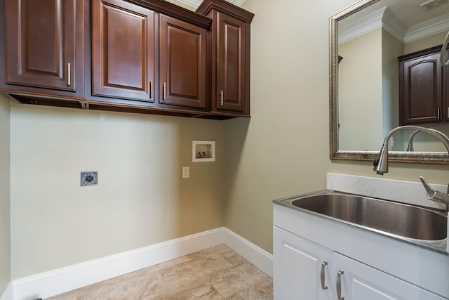 358 Spring View Pl, Reeds Spring, MO 65737 - laundry area featuring washer hookup, hookup for an electric dryer, crown molding, and cabinet space