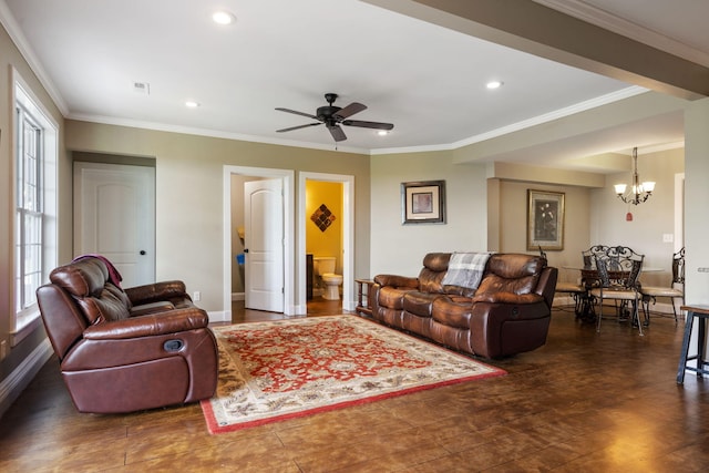 358 Spring View Pl, Reeds Spring, MO 65737 - living area featuring a chandelier, healthy amount of natural light, ceiling fan, wood finished floors, and recessed lighting