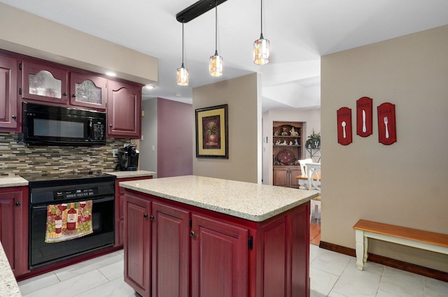 3141 E Raynell St Unit D, Springfield, MO 65804 - kitchen featuring black microwave, range, dark brown cabinets, and tasteful backsplash