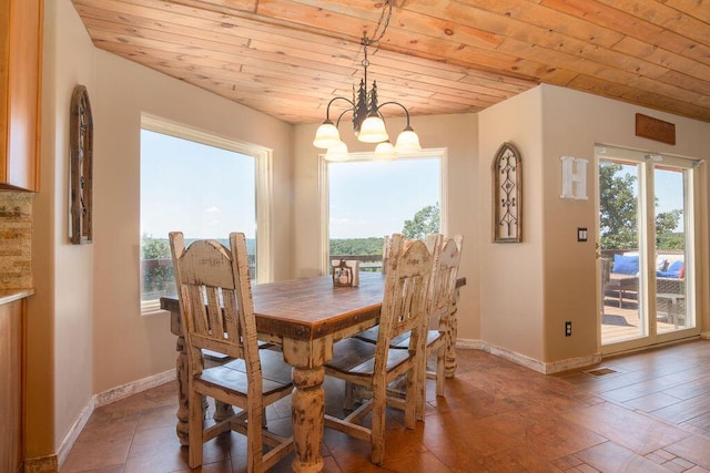 10626 W State Highway 76, Cape Fair, MO 65624 - dining space featuring wooden ceiling, a chandelier, and stone tile flooring