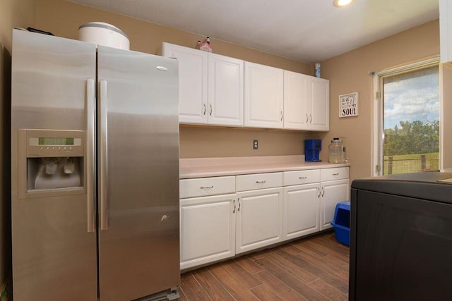 10626 W State Highway 76, Cape Fair, MO 65624 - kitchen featuring stainless steel fridge, light countertops, white cabinets, dark wood finished floors, and recessed lighting