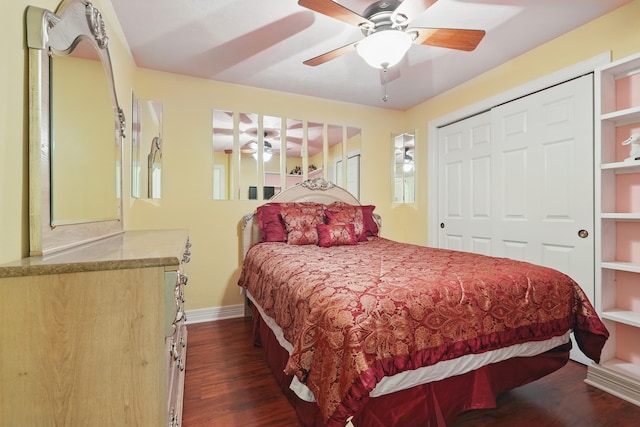 180 Grace Chapel Rd Unit 325, Blue Eye, MO 65611 - bedroom with dark wood-type flooring, a closet, and a ceiling fan