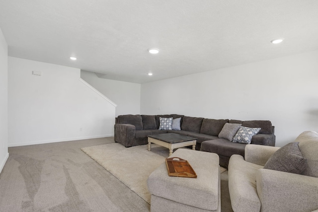 202 N Cheyenne Valley Rd, Nixa, MO 65714 - living room featuring carpet floors, recessed lighting, and stairs