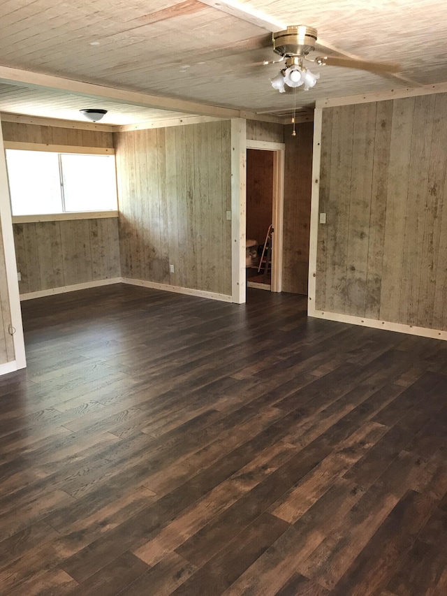 462 Campbell Point Rd, Shell Knob, MO 65747 - unfurnished room featuring ceiling fan, dark wood-style floors, wood walls, and wooden ceiling