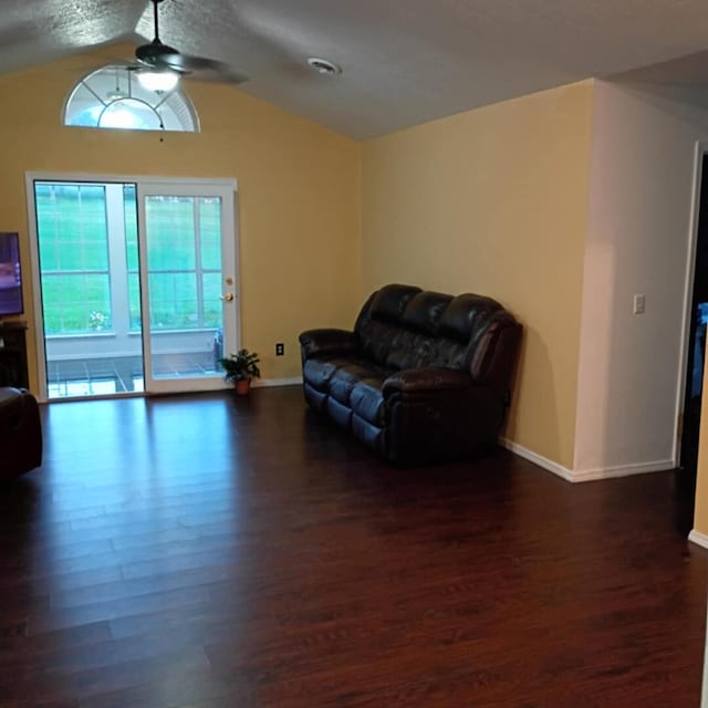 315 Buckingham Dr, Branson, MO 65616 - living area featuring wood finished floors, a ceiling fan, and lofted ceiling