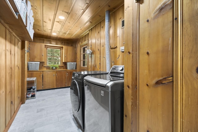 1471 E Bennett St, Springfield, MO 65804 - laundry room with separate washer and dryer, wooden walls, and wood ceiling