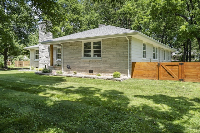 1471 E Bennett St, Springfield, MO 65804 - single story home with a chimney, stone siding, a gate, and a shingled roof