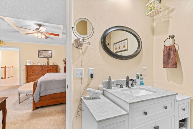 1850 E Farm Road 88, Springfield, MO 65803 - bathroom with vanity, connected bathroom, ceiling fan, and a textured wall