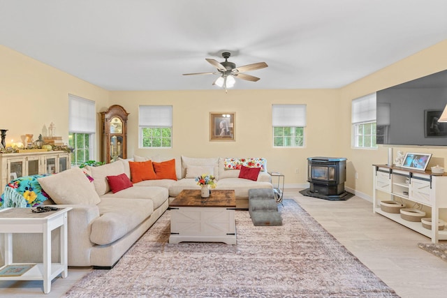 1850 E Farm Road 88, Springfield, MO 65803 - living area with a wood stove, plenty of natural light, and ceiling fan
