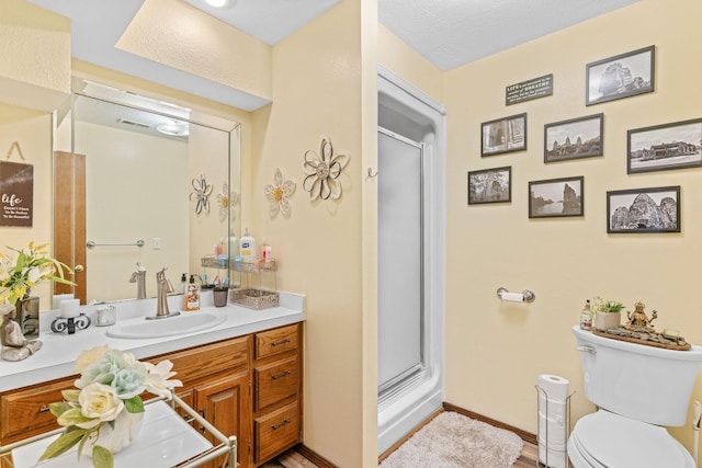 1850 E Farm Road 88, Springfield, MO 65803 - bathroom with vanity, a stall shower, and wood finished floors