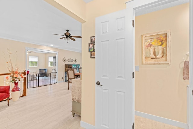 1850 E Farm Road 88, Springfield, MO 65803 - hallway with light wood finished floors, ornamental molding, and recessed lighting