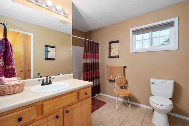 801 S Creekwood Ct, Nixa, MO 65714 - bathroom with vanity, tile patterned floors, curtained shower, and a textured ceiling