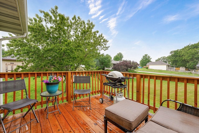 801 S Creekwood Ct, Nixa, MO 65714 - wooden terrace with area for grilling and a lawn