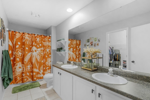 676 E Gallup Hill Rd, Nixa, MO 65714 - full bathroom featuring tile patterned flooring, double vanity, a shower with curtain, and a spacious closet