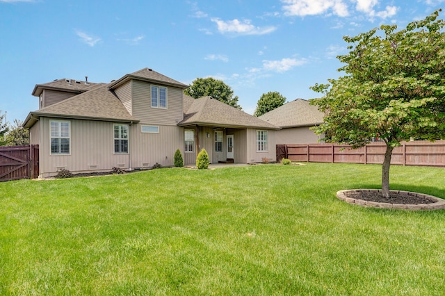 276 Steury Rd, Springfield, MO 65809 - rear view of property with a fenced backyard, a shingled roof, and a patio area