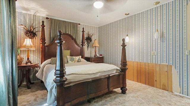 1931 Kay Dr, West Plains, MO 65775 - carpeted bedroom with wallpapered walls and ceiling fan