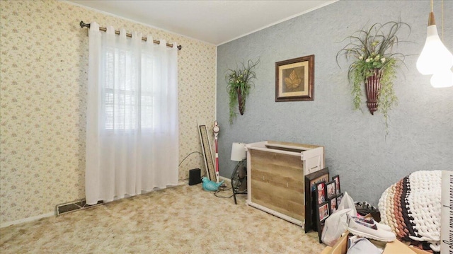 1931 Kay Dr, West Plains, MO 65775 - office space with ornamental molding, carpet floors, and wallpapered walls