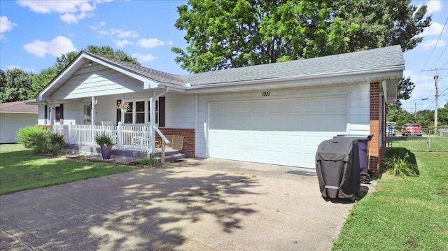 1931 Kay Dr, West Plains, MO 65775 - single story home featuring brick siding, driveway, covered porch, a garage, and roof with shingles