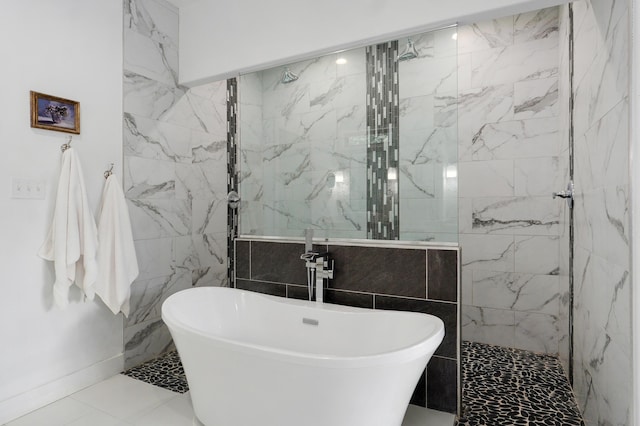 1373 E River Oak Dr, Springfield, MO 65803 - full bath featuring a soaking tub, a marble finish shower, and tile walls