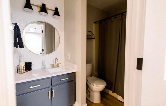 158 Troon Dr Unit 5, Branson, MO 65616 - bathroom featuring vanity, wood finished floors, and a shower with shower curtain