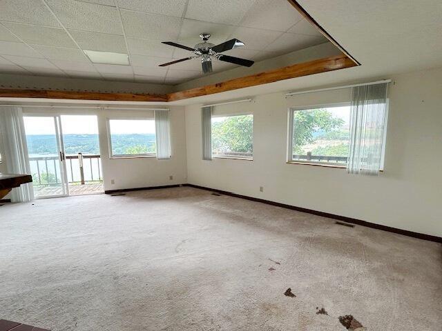 9387 State Highway 13, Kimberling City, MO 65686 - carpeted spare room with a drop ceiling, ceiling fan, and a water view