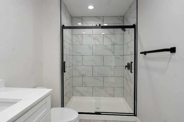 753 S Elm Rd, Marshfield, MO 65706 - bathroom with a shower stall, vanity, and recessed lighting