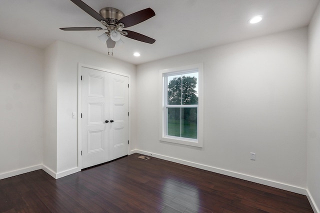 753 S Elm Rd, Marshfield, MO 65706 - unfurnished bedroom featuring dark wood-style floors, recessed lighting, and ceiling fan