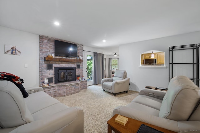 103 Fawn Trl, Neosho, MO 64850 - living area featuring recessed lighting, carpet floors, and a brick fireplace