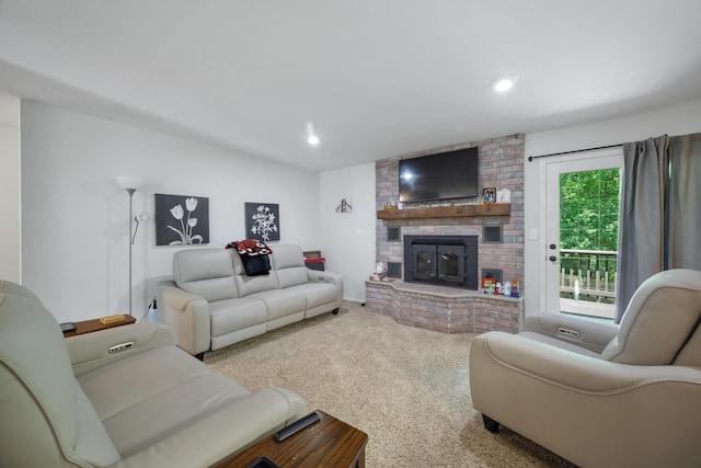 103 Fawn Trl, Neosho, MO 64850 - living room with carpet flooring, a brick fireplace, and recessed lighting