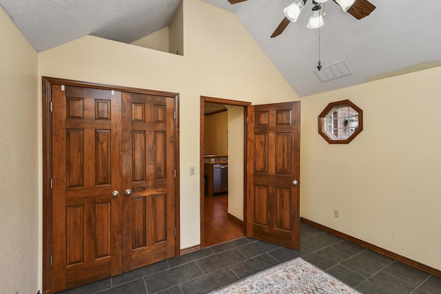 760 S 21st Ave, Ozark, MO 65721 - bedroom featuring vaulted ceiling, dark tile patterned flooring, and a ceiling fan